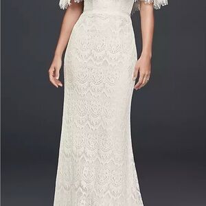 Cream Off-Shoulder Flutter Sleeve Wedding Dress